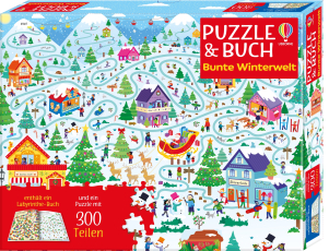 Puzzle & Buch: Bunte Winterwelt - enthält ein Labyrinthe-Buch mit Szenen rund um Winter und Weihnachten sowie ein Puzzle mit 300 Teilen – für Kinder ab 7 Jahren