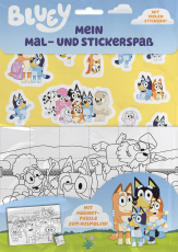 Bluey: Mein Mal- und Stickerspaß - Malset mit 8 Malbögen, Stickerbogen und Magnetpuzzle im Polybag